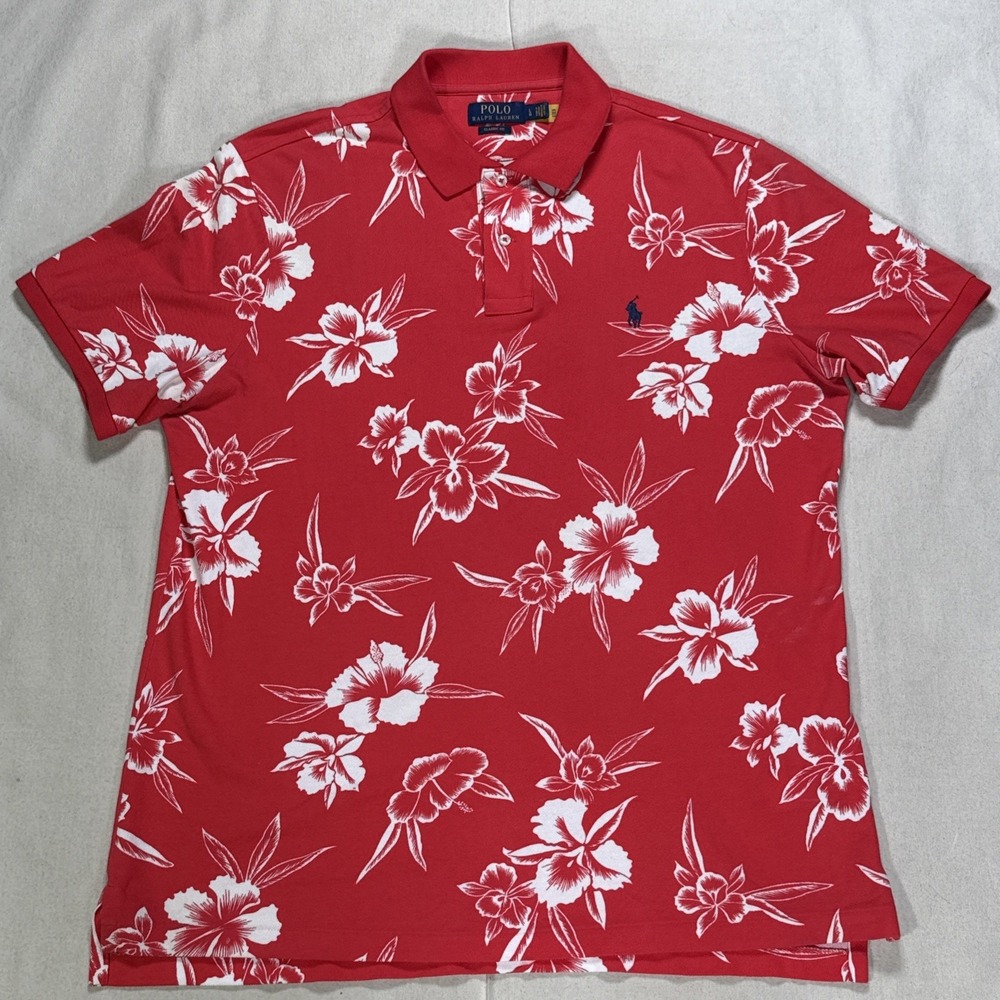 Vintage Polo Ralph Lauren Shirt Mens Red Hawaiian Ukulele Lei Sz L